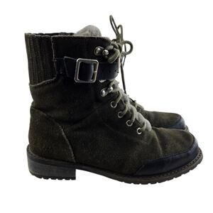 EMU Australia Boots Women 8 Waldron Green Suede Waterproof Moto Combat Shearling